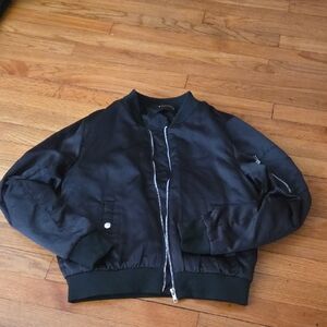 Ambiance Black Satin Bomber Jacket